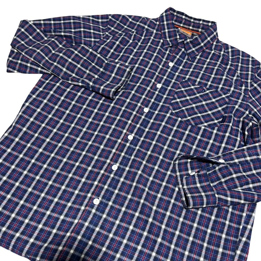 Merrell Button Down Shirt Mens L Blue Red Plaid Long Sleeve Pocket Outdoor